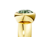 Yellow gold Bezel Set Fancy Green Round  Solitaire Ring with Wide Band 1