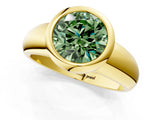 Yellow gold Bezel Set Fancy Green Round  Solitaire Ring with Wide Band 3