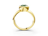 Yellow gold Bezel Set Fancy Green Round  Solitaire Ring with Wide Band 5