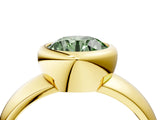 Yellow gold Bezel Set Fancy Green Round  Solitaire Ring with Wide Band