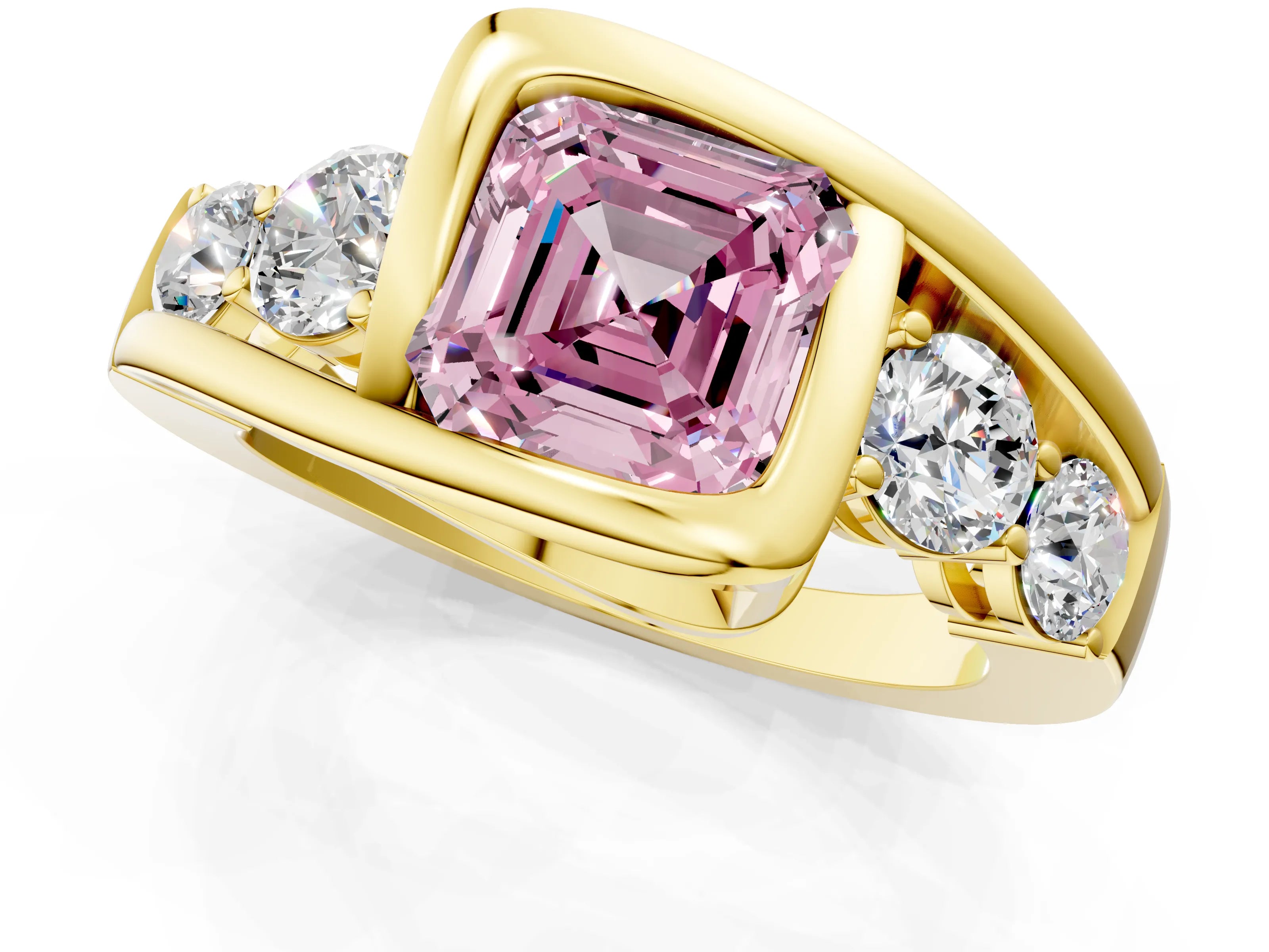 Yellow gold Bezel Set Fancy Pink Asscher Cut Diamond Split Shank Ring_1