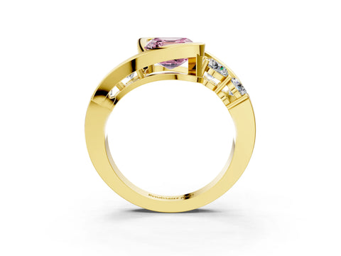 Yellow gold Bezel Set Fancy Pink Asscher Cut Diamond Split Shank Ring_3
