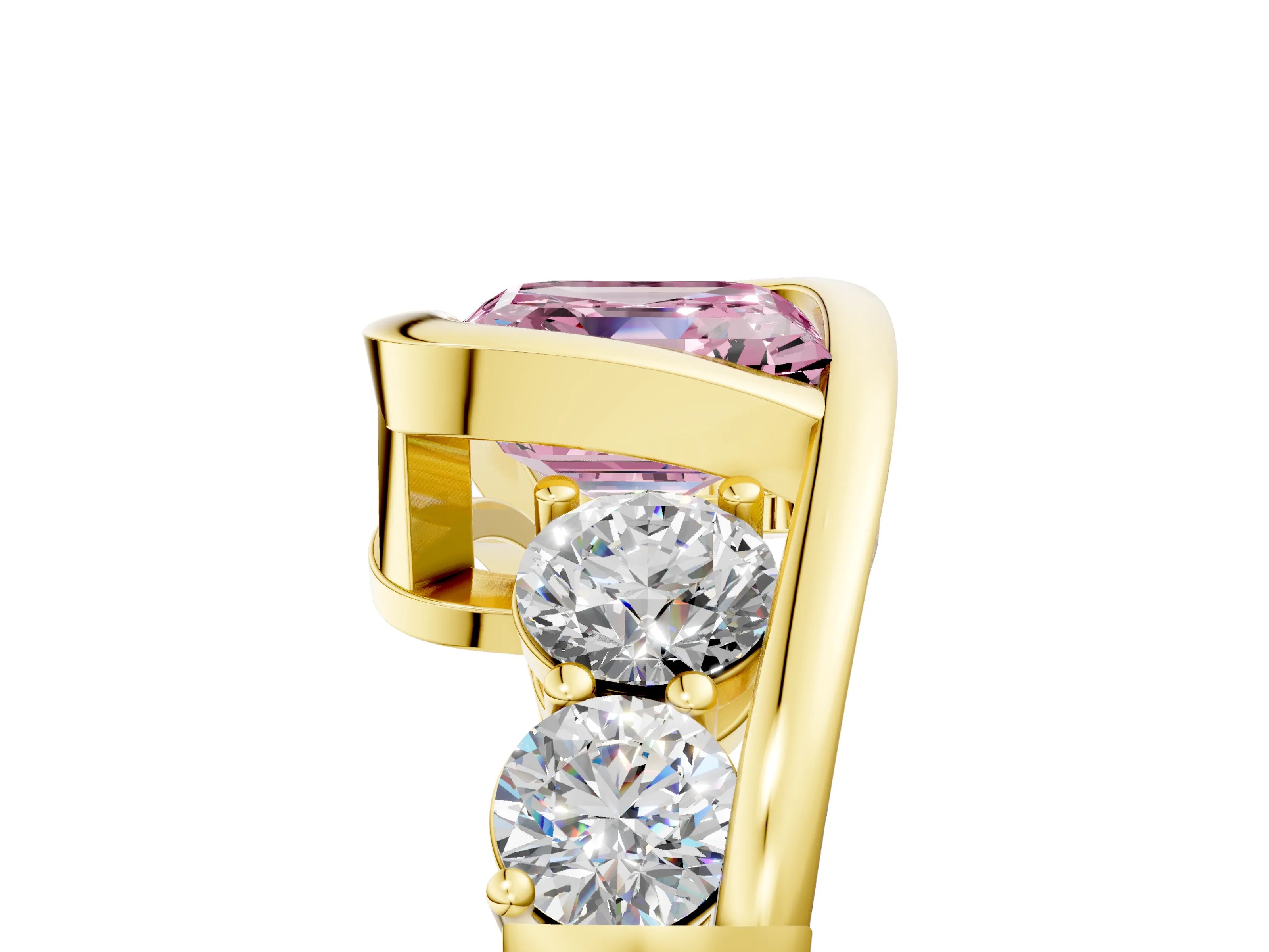 Yellow gold Bezel Set Fancy Pink Asscher Cut Diamond Split Shank Ring_5