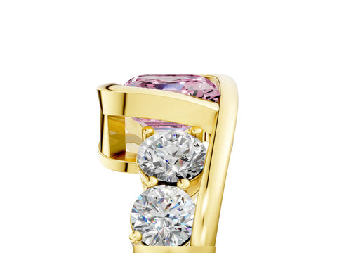 Yellow gold Bezel Set Fancy Pink Asscher Cut Diamond Split Shank Ring_5