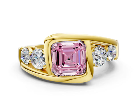 Yellow gold Bezel Set Fancy Pink Asscher Cut Diamond Split Shank Ring