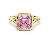 Yellow gold Bezel Set Fancy Pink Asscher  Cut Solitaire Ring with Tapered Band 1