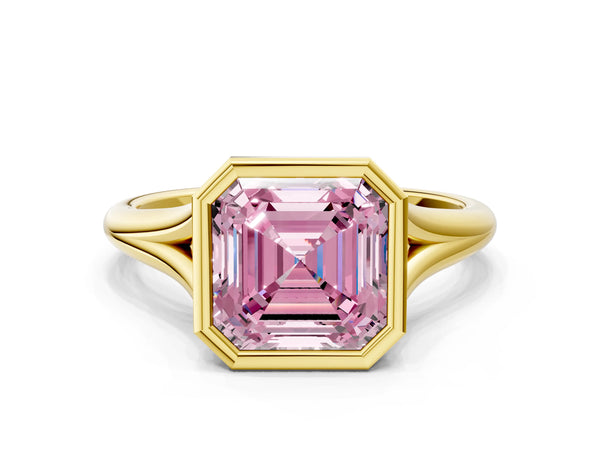 Yellow Gold Asscher Cut Bezel Engagement Ring Setting for Fancy Pink Center