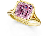 Yellow gold Bezel Set Fancy Pink Asscher  Cut Solitaire Ring with Tapered Band 2