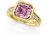 Yellow gold Bezel Set Fancy Pink Asscher  Diamond Milgrain Pave Engagement Ring_18