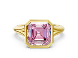 Yellow gold Bezel Set Fancy Pink Asscher  Solitaire Diamond Ring with Smooth Band 1