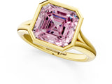 Yellow gold Bezel Set Fancy Pink Asscher  Solitaire Diamond Ring with Smooth Band 2