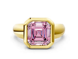 Yellow gold Bezel Set Fancy Pink Asscher  Solitaire Ring with Wide Band 1