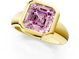 Yellow gold Bezel Set Fancy Pink Asscher  Solitaire Ring with Wide Band 2