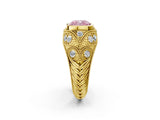 Yellow gold Bezel Set Fancy Pink Cushion Cut Diamond Milgrain Band Ring_2