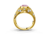 Yellow gold Bezel Set Fancy Pink Cushion Cut Diamond Milgrain Band Ring_3