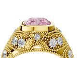 Yellow gold Bezel Set Fancy Pink Cushion Cut Diamond Milgrain Band Ring_4