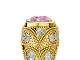 Yellow gold Bezel Set Fancy Pink Cushion Cut Diamond Milgrain Band Ring_5