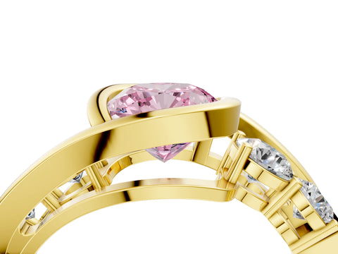 Yellow gold Bezel Set Fancy Pink Cushion Cut Diamond Split Shank Ring_4