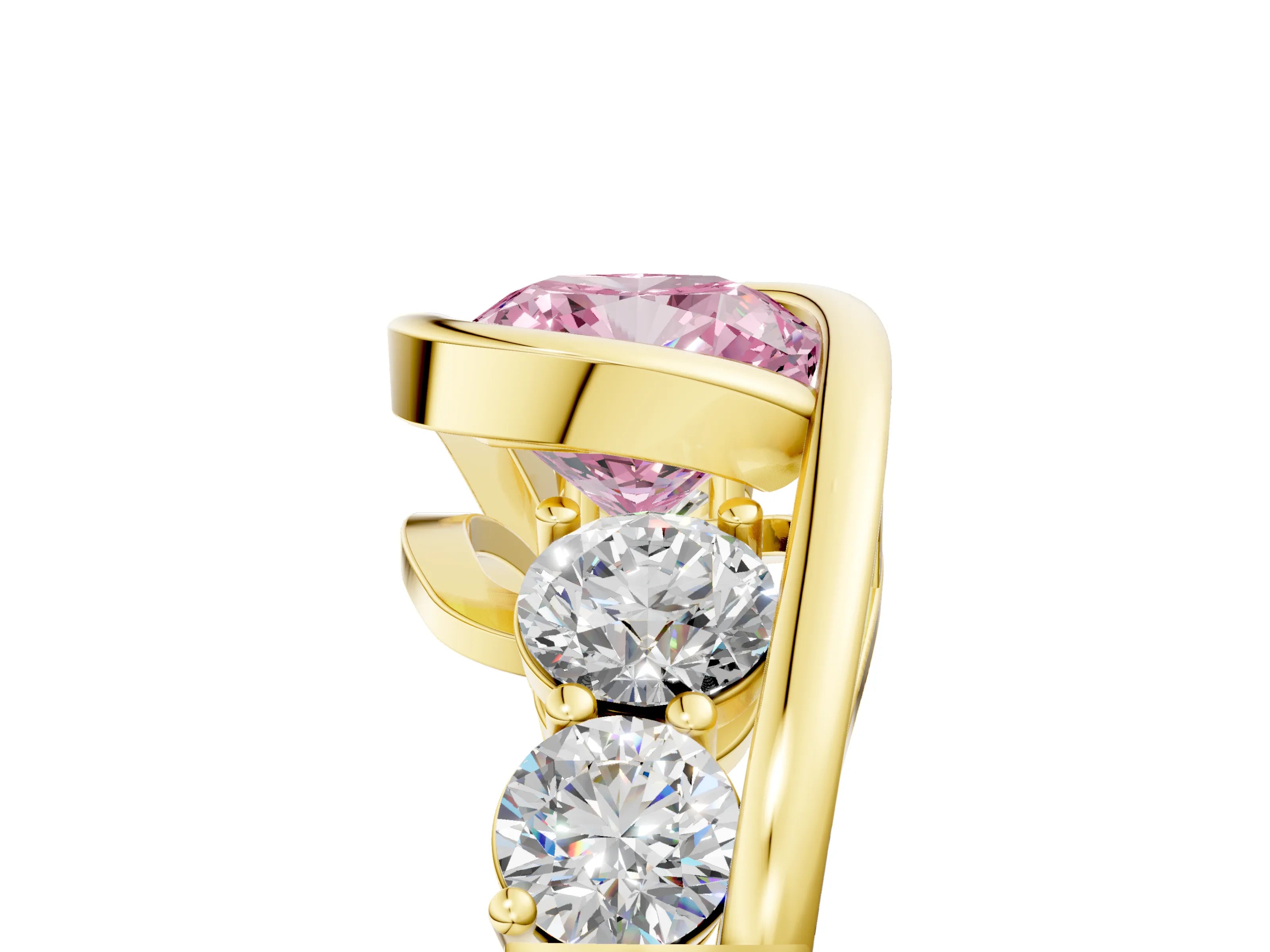 Yellow gold Bezel Set Fancy Pink Cushion Cut Diamond Split Shank Ring_5
