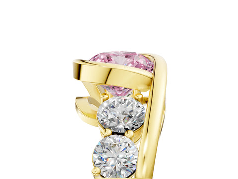 Yellow gold Bezel Set Fancy Pink Cushion Cut Diamond Split Shank Ring_5