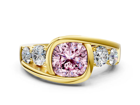 Yellow gold Bezel Set Fancy Pink Cushion Cut Diamond Split Shank Ring
