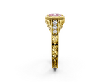 Yellow gold Bezel Set Fancy Pink Cushion  Diamond Milgrain Pave Engagement Ring_35