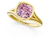 Yellow gold Bezel Set Fancy Pink Cushion  Solitaire Diamond Ring with Smooth Band 1