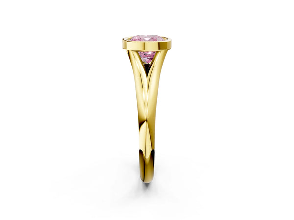 Yellow Gold Cushion Cut Bezel Solitaire Engagement Ring Setting for Fancy Pink Center