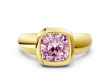 Yellow gold Bezel Set Fancy Pink Cushion  Solitaire Ring with Wide Band 1