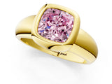 Yellow gold Bezel Set Fancy Pink Cushion  Solitaire Ring with Wide Band 2