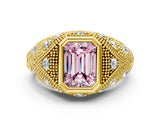 Yellow gold Bezel Set Fancy Pink Emerald Cut Diamond Milgrain Band Ring