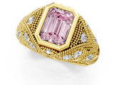 Yellow gold Bezel Set Fancy Pink Emerald Cut Diamond Milgrain Band Ring_1