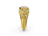 Yellow gold Bezel Set Fancy Pink Emerald Cut Diamond Milgrain Band Ring_2