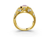 Yellow gold Bezel Set Fancy Pink Emerald Cut Diamond Milgrain Band Ring_3