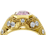 Yellow gold Bezel Set Fancy Pink Emerald Cut Diamond Milgrain Band Ring_4