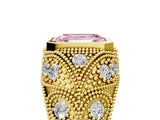 Yellow gold Bezel Set Fancy Pink Emerald Cut Diamond Milgrain Band Ring_5