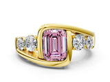 Yellow gold Bezel Set Fancy Pink Emerald Cut Diamond Split Shank Ring