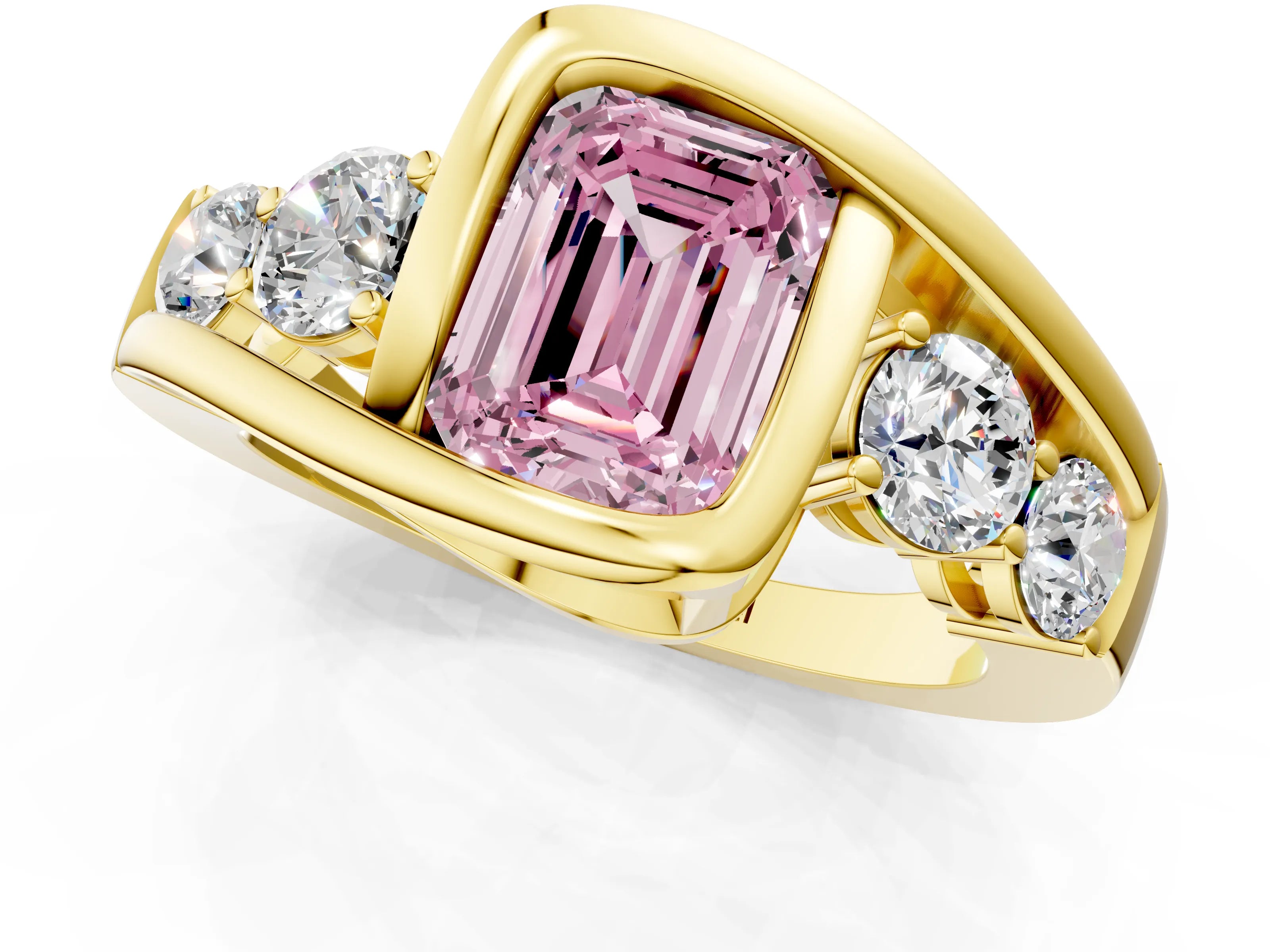Yellow gold Bezel Set Fancy Pink Emerald Cut Diamond Split Shank Ring_1