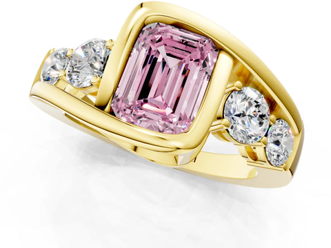Yellow gold Bezel Set Fancy Pink Emerald Cut Diamond Split Shank Ring_1
