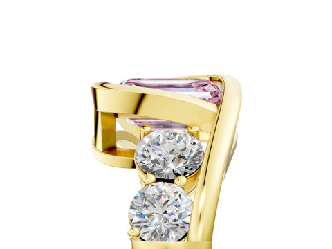 Yellow gold Bezel Set Fancy Pink Emerald Cut Diamond Split Shank Ring_5