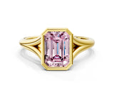 Yellow gold Bezel Set Fancy Pink Emerald  Cut Solitaire Ring with Tapered Band 1