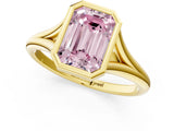 Yellow gold Bezel Set Fancy Pink Emerald  Cut Solitaire Ring with Tapered Band 2