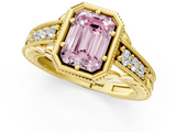 Yellow gold Bezel Set Fancy Pink Emerald  Diamond Milgrain Pave Engagement Ring_34