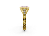 Yellow gold Bezel Set Fancy Pink Emerald  Diamond Milgrain Pave Engagement Ring_35