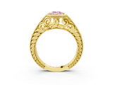 Yellow gold Bezel Set Fancy Pink Emerald  Diamond Milgrain Pave Engagement Ring_36