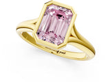 Yellow gold Bezel Set Fancy Pink Emerald  Solitaire Diamond Ring with Smooth Band 1