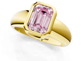 Yellow gold Bezel Set Fancy Pink Emerald  Solitaire Ring with Wide Band 1