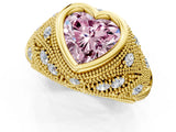 Yellow gold Bezel Set Fancy Pink Heart Cut Diamond Milgrain Band Ring_1
