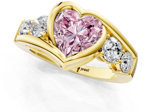 Yellow gold Bezel Set Fancy Pink Heart Cut Diamond Split Shank Ring_1