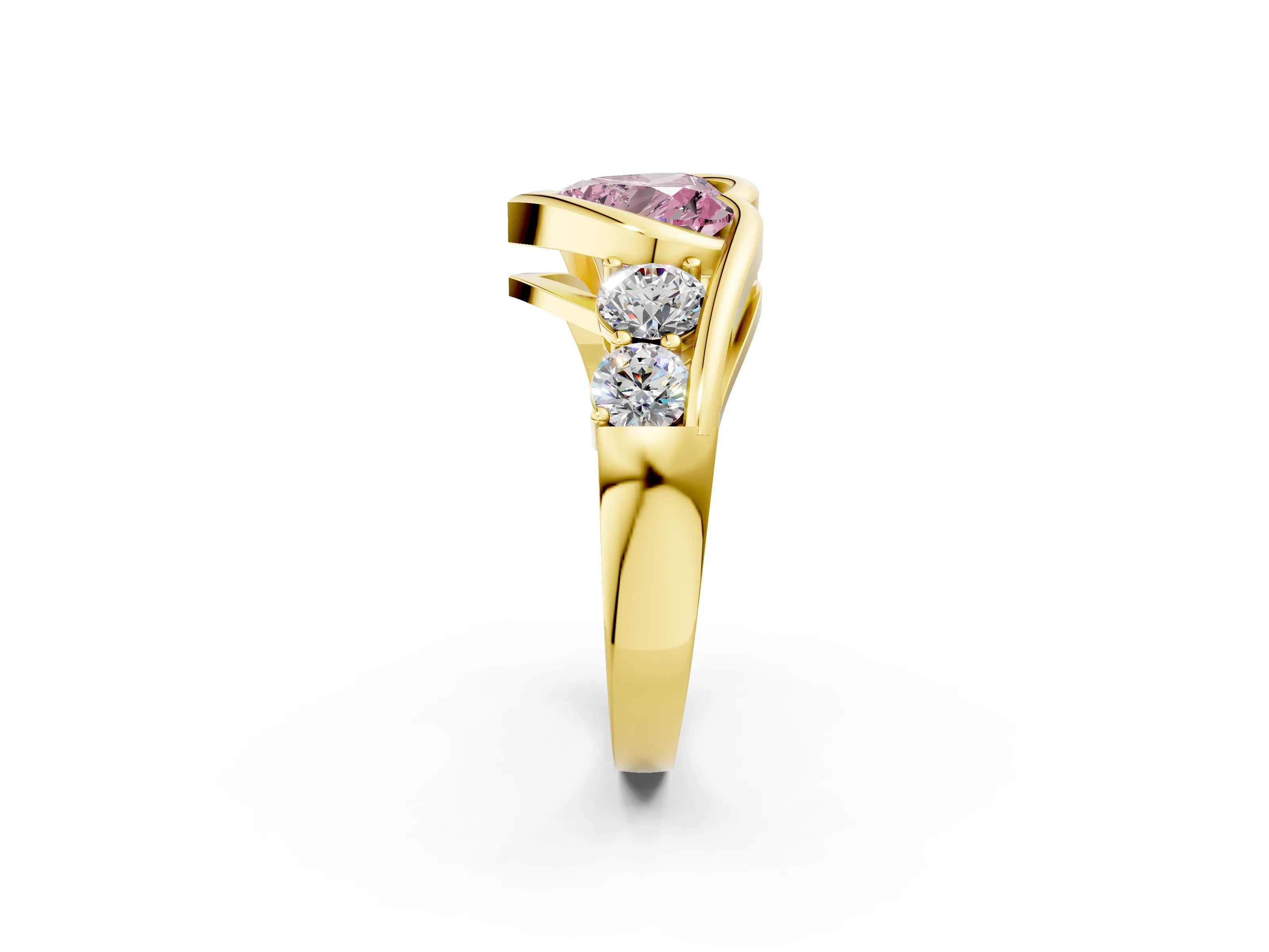 Yellow gold Bezel Set Fancy Pink Heart Cut Diamond Split Shank Ring_2